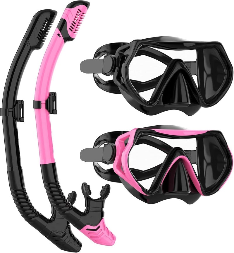 JRing Snorkeling Gear for Adults, Snorkel Mask Set with 180 Degree Tempered Glass Anti Fog Goggles Scuba Dry Top Snorkel for Swimming, Scuba Diving Mask for Men Women - Image 1